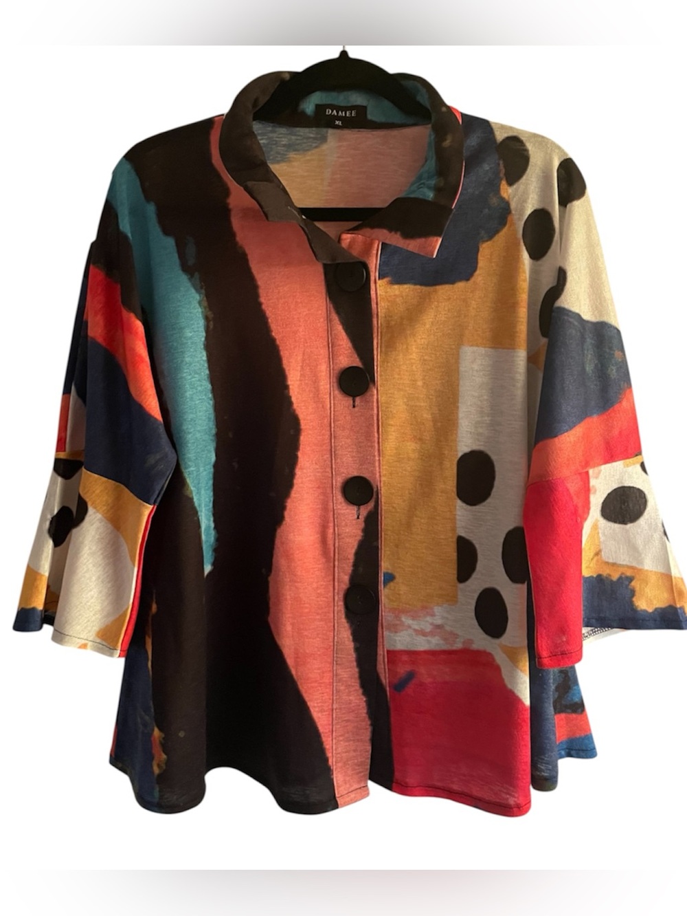 Damee New York Abstract Art Print Jacket Button Front XL Artsy Lagenlook